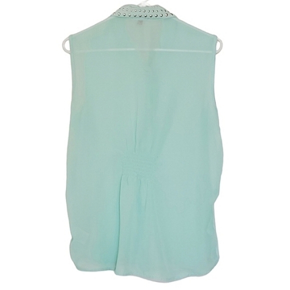 1054 * Bongo Studded Collar Sheer Button Down Mint Size 1X - Picture 2 of 9
